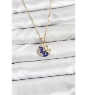 316L Çelik Zincir Gold Renk Gece Model Zirkon Taşlı Kadın Kolye - TJ-BKO10891
