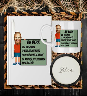 Kişiye Özel Karikatür Tasarım Defter Kalem Kupa Ve Bardak Altlığı Hediye Seti 96163