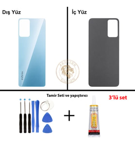 Infinix Hot 12 Mavi Uyumlu Arka Kapak + Yapıştırıcı ve Vida Seti Arka Cam Batarya Pil Kapağı