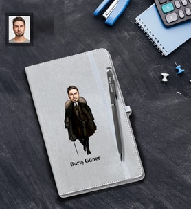 Kişiye Özel Kabadayı Karikatürlü Gri Defter Kalem Hediye Seti Bay-3