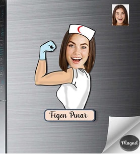 Kişiye Özel Hemşire Kadın Ahşap Magnet -6