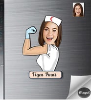Kişiye Özel Hemşire Kadın Ahşap Magnet -6