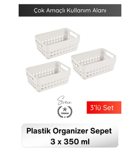 #Organizer 350 ML Plastik Organizer Sepet 3’lü Set Çok Amaçlı Düzenleyici Saklama Kutusu Dolap İçi M