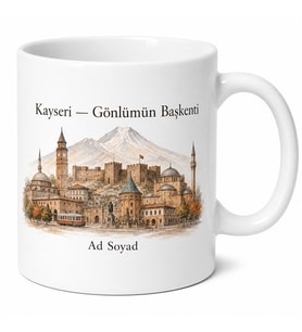 Kayseri Şehir Hatırası Tasarımlı Kupa Bardak Hediye Porselen Kupa