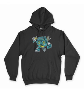 Boom Box Robot Siyah Kapşonlu Sweatshirt Hoddie