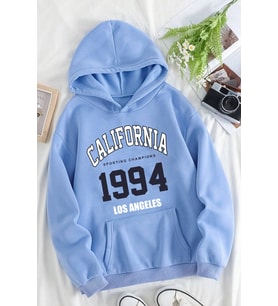 California Baskılı Oversize Sweatshirt (Bebe Mavi)