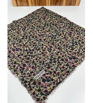 Desenli Flamalı Keten Eşarp- 05653 (Yağ Yeşili)