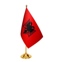 Masa Üstü Arnavutluk Bayrağı + Pirinç Direk Masa Bayrak Seti