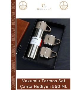 #ÇelikTermos Paslanmaz Vakumlu Isı Koruma Kamp Outdoor Sızdırmaz Termos Set Çanta Hediyeli 550 Ml