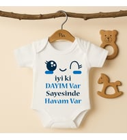 Pia Baby B43 %100 Pamuk İyi ki Dayım Var Sayesinde Havam Var Yazılı Tasarlanabilir Bebek Body (Ekru)