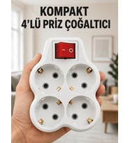 Kompakt 4’lü Priz Çoklayıcı Kablosuz Anahtarlı Ev Ofis Priz Çoğaltma Adaptörü