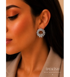 İpekish Silver Renk Kelebek Figürlü Zirkon Taşlı Abiye Kadın Çelik Küpe Çivi Model Gösterişli Küpe