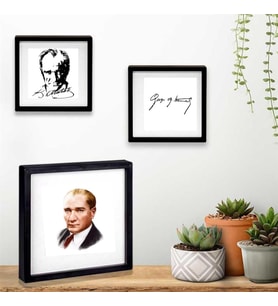 Mustafa Kemal Atatürk Tasarımlı Yapışkanlı Sök Tak Paspartulu Pola 3 'lü Çerçeve