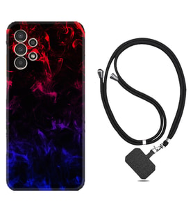 Samsung Galaxy M14 Kılıf Silikon Boyun Askılı İpli Desenli Silikon Blue Red Fire 1637