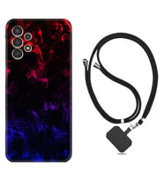 Samsung Galaxy M14 Kılıf Silikon Boyun Askılı İpli Desenli Silikon Blue Red Fire 1637