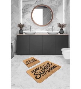 Bej Home Sweet Home Banyo Halısı Klozet Paspas Seti BS315