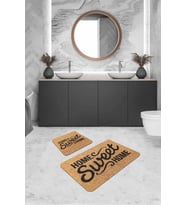 Bej Home Sweet Home Banyo Halısı Klozet Paspas Seti BS315