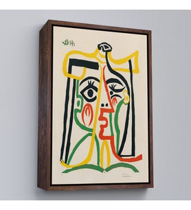 Çerçeveli Pablo Picasso - Jacqueline'in Hasır Şapkalı Tablo (Kahverengi)