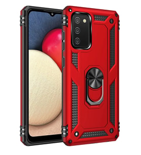 Galaxy A03S Kılıf Sofya Yüzüklü Silikon Kapak - Kırmızı