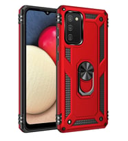 Galaxy A03S Kılıf Sofya Yüzüklü Silikon Kapak - Kırmızı