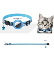 EtaShop AirTag Uyumlu Reflektif Kedi Tasması Zilli Ayarlanabilir Kedi Boyun Tasması 22-32 cm Mavi