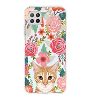 Huawei P40 Lite Uyumlu Kedi ve Çiçek Desenli Şeffaf Telefon Kılıfı