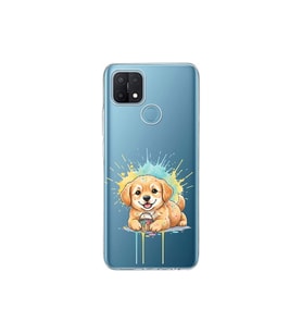 Oppo A15 ile Uyumlu Splash Köpek Tasarımlı Şeffaf Silikon Kılıf