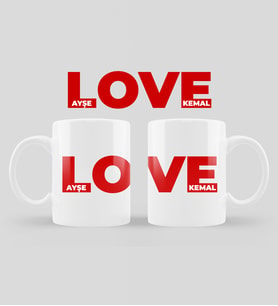 Kişiye Özel Sevgili Love İsimli İkili Kupa Bardak