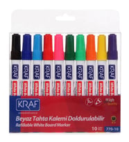 KRAF DOLDURULABİLİR BEYAZ TAHTA KALEMİ 10'LU SET 770-10