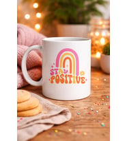 Northcity Stay Positive Tasarımlı Porselen Kupa Gökkuşağı Desenli Motivasyon Kahve & Çay Kupası Hediyelik Kupa