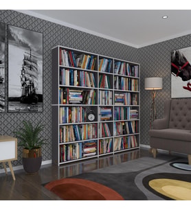 Kenzlife kitaplık süper ga 180*200*19 gri 6 katlı 3 bölme çift bölme opsiyonlu ofis mutfak banyo dolabı arkalıksız