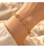 Gold Renk Pembe Zirkon Taşlı Yonca Model Kadın Bileklik