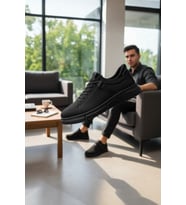 Enoch Hakiki Deri SİYAH Nubuk Erkek Sneaker Ortopedik Taban