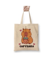 Kapibara & Capybara Beyaz Bez Çanta Uzun Saplı Alışveriş Çantası Plaj Çantası
