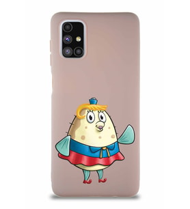 Samsung Galaxy M51 Soft Premier Kapak Bayan Puff Tasarımlı Silikon Kılıf - Pudra (Şeffaf)