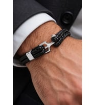 Shadow Knot – Hakiki Deri Örgü Çelik Detay Erkek Bileklik50-677