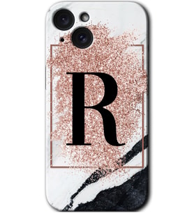 İphone 15 Plus Kılıf HD Desen Baskılı Kılıf - Pembe Mermer Desenli R Harfi