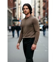 Erkek Fitted Kesim Polo Yaka Triko Kazak Uzun Kollu Smart Casual Tarzı Günlük Şıklık Sunar