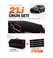 AUDİ Q5 (2008-2017) Uyumlu Torpido Örtüsü + Tay Tüyü Bagaj Çantası + Sticker Seti - Siyah Kırmızı