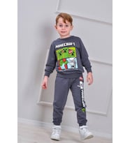 Cg Kids Minecraft Erkek Çocuk 2 İplik Alt Üst Takım Süper Kalite Kumaş Eşofman Detay (Gri)