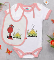 BK Kids No Problem Tasarımlı Pembe Bebek Body Zıbın ve Mama Önlüğü Hediye Seti-1