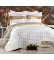 YGT Home Çeyizlik Dantelli Mikro Kumaş Kapitone Dikişli Çift Kişilik Yatak Örtüsü (Gold)