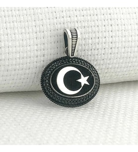 925 Ayar Gümüş Siyah Taşlı Ayyıldız Motifli Kolye Ucu