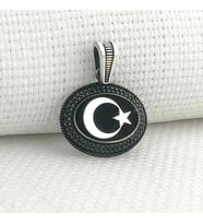 925 Ayar Gümüş Siyah Taşlı Ayyıldız Motifli Kolye Ucu