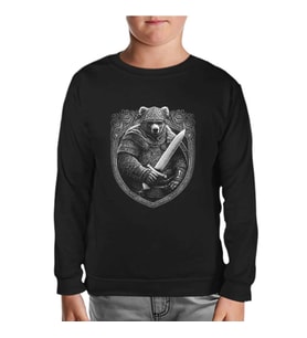 Bear Dressed as a Viking with a Sword Siyah Çocuk Sweatshirt
