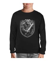 Bear Dressed as a Viking with a Sword Siyah Çocuk Sweatshirt
