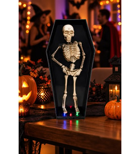 Halloween Cadılar Bayramı Dans Eden Işıklı Hareketli Tabutta İskelet Masaüstü Korku Dekoru 30 cm