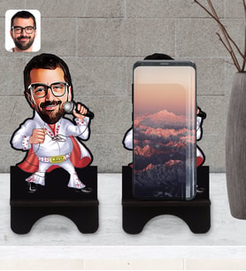 BK Gift Kişiye Özel Elvis Presley Karikatürlü Ahşap Biblo Telefon Standı-1