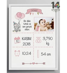 Stüdyo 14 Kişiye Özel Fotoğraflı ve Mesaj Alanlı Hoşgeldin Bebek Tablosu - Hoşgeldin Bebek Tablosu - Bebek Hatırası - yeni doğan bebek