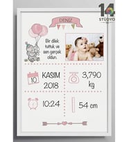 Stüdyo 14 Kişiye Özel Fotoğraflı ve Mesaj Alanlı Hoşgeldin Bebek Tablosu - Hoşgeldin Bebek Tablosu - Bebek Hatırası - yeni doğan bebek